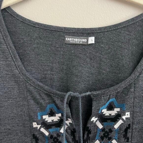 Earthbound Hippie Boho Swing Gray Dress Tassels-Size Large - Picture 8 of 8